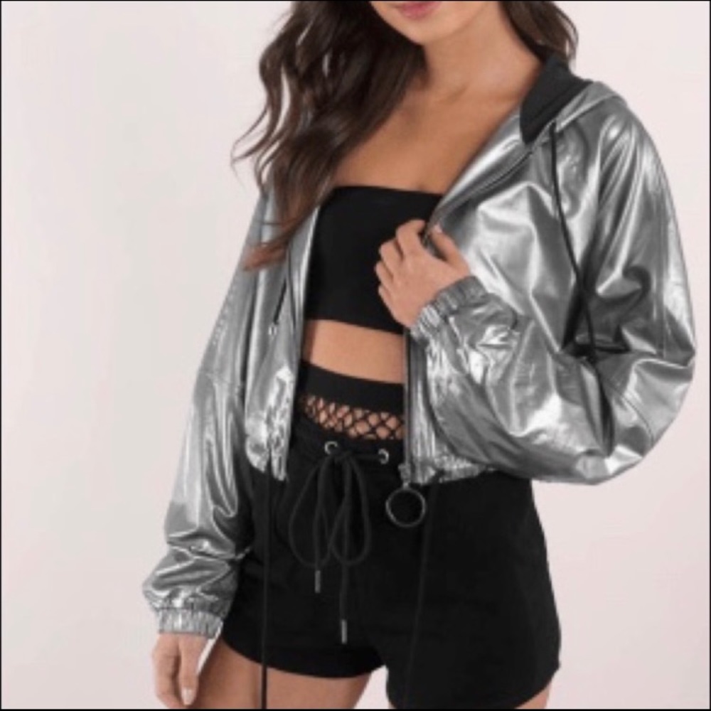 Rehab Silver Metallic Cropped Hoodie